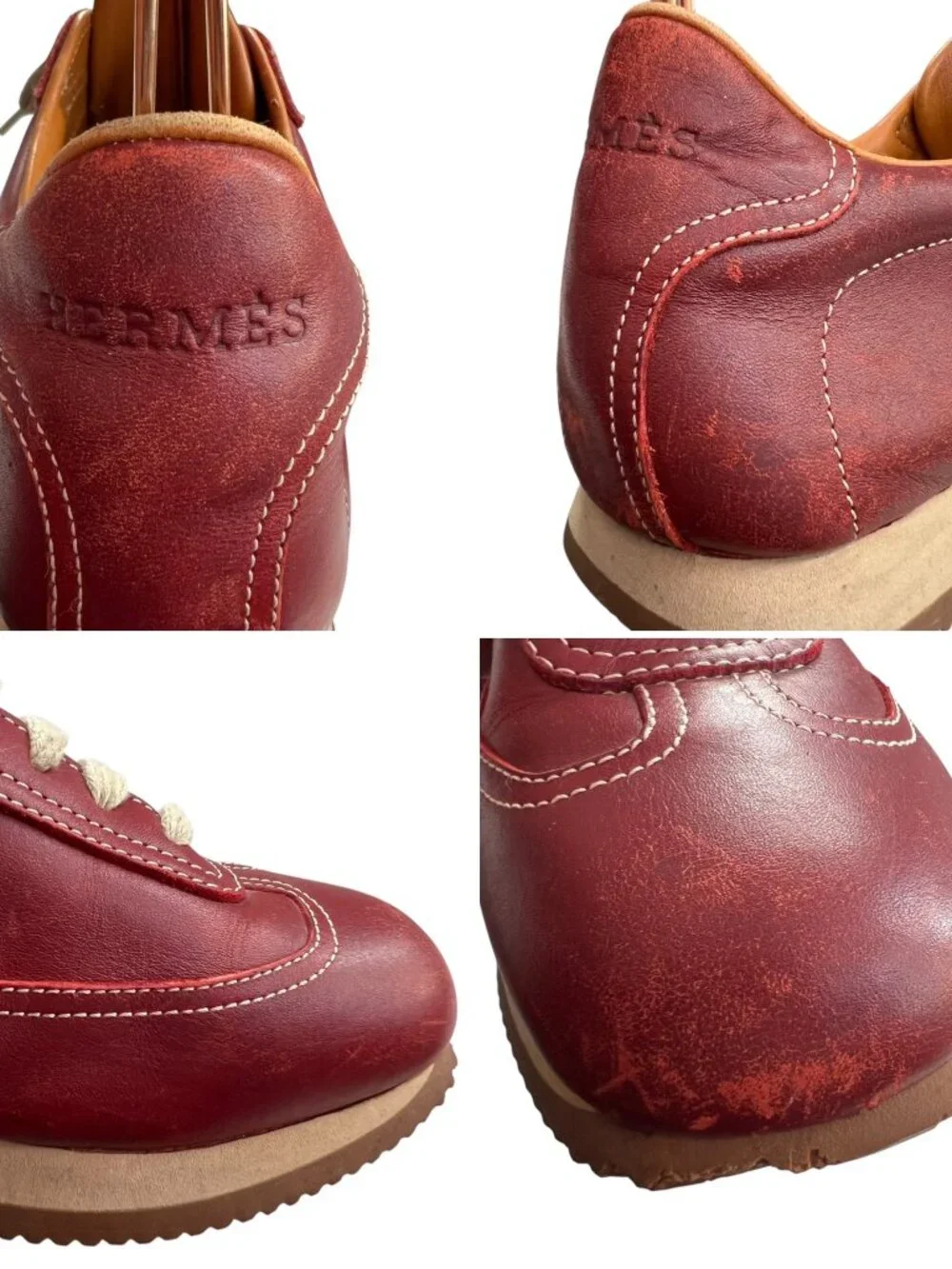 Hermes Quick leather sneakers red leather lace up 38.5 US womens 8 low top shoes - Picture 11 of 14